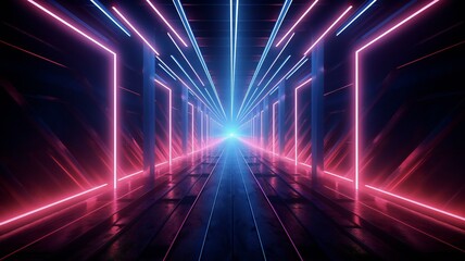 neon pathway with red and blue lights