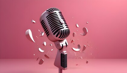 Fototapeta na wymiar Microphone singing concept on pink background. 3d vector illustration design.