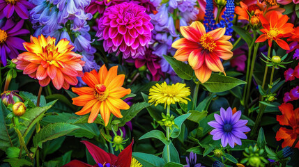 Vibrant and colorful flowers blooming in a garden