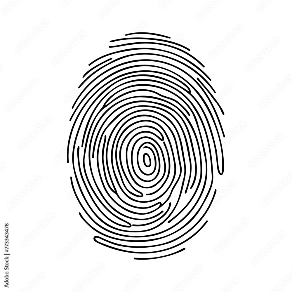 Poster linear drawing of a fingerprint. continuous line drawing of biometric scan symbol on white backgroun