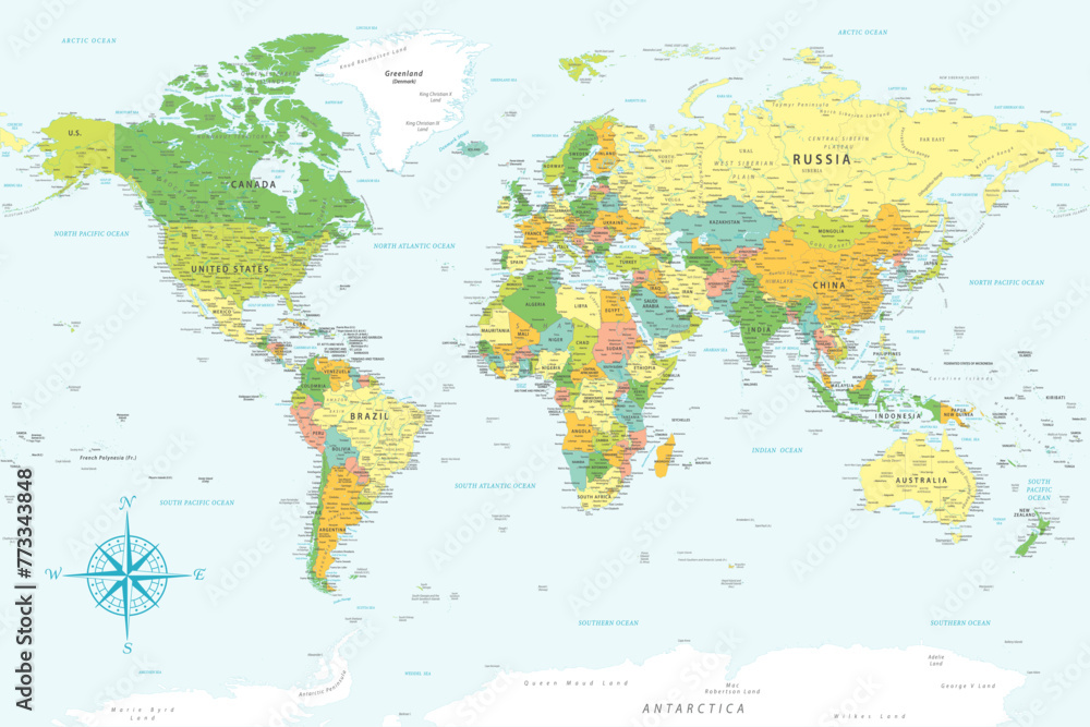 Canvas Prints world map - highly detailed colored vector map of the world. ideally for the print posters.