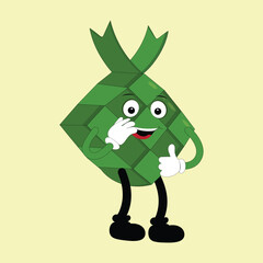 Ketupat mascot character illustration in vintage style with arms and legs with a variety of emotions and actions, great resource for icon, symbol, logo, sticker,banner. Eps 10