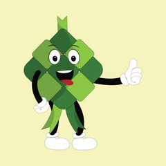 Ketupat mascot character illustration in vintage style with arms and legs with a variety of emotions and actions, great resource for icon, symbol, logo, sticker,banner. Eps 10