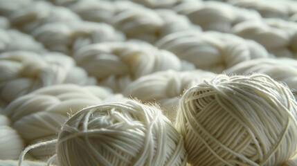 Close-up shot of neatly arranged yarn skeins on a plush mattress, evoking a sense of tranquility and creativity