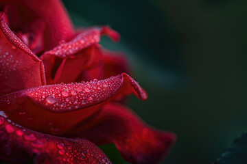 Close-up portrait of a red rose flower with dew on its petals