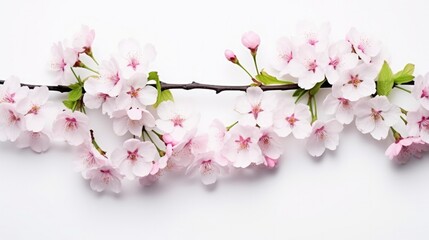 Fototapeta na wymiar Blossoming Cherry Tree Branches Flowers on White Background