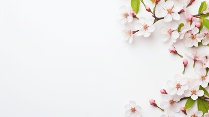 Obraz na płótnie Canvas Blossoming Cherry Tree Branches Flowers on White Background