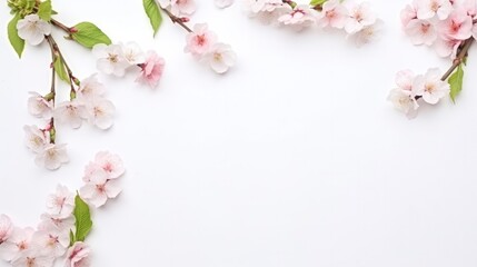 Fototapeta na wymiar Blossoming Cherry Tree Branches Flowers on White Background