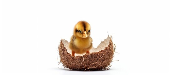 Naklejka na ściany i meble A newborn chick emerges from the egg shell