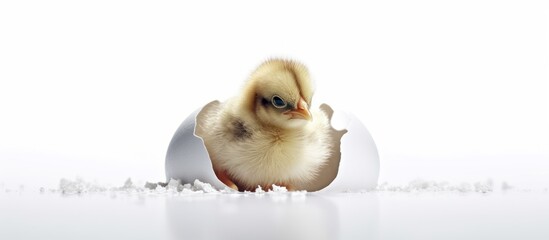 A newborn chick emerges from the egg shell - obrazy, fototapety, plakaty