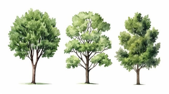 watercolor sketch style of green tree set 