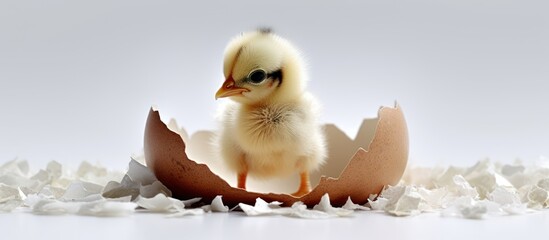 A newborn chick emerges from the egg shell - obrazy, fototapety, plakaty