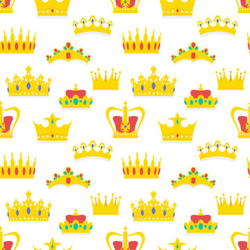 Seamless pattern with crowns on a white background. Vector illustration