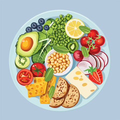 A balanced and healthy meal with various food items arranged on a plate