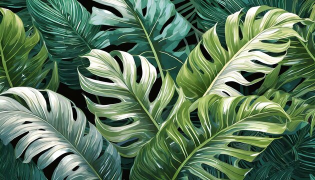 Green monstera leaves pattern