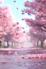 Fototapeta premium Vibrant Pink Flowers Lining Urban Street