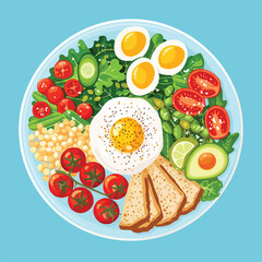 A balanced and healthy meal with various food items arranged on a plate