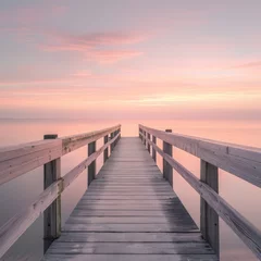 Papier Peint photo autocollant Lavende Wooden Pier Extending Into the Ocean at Sunset