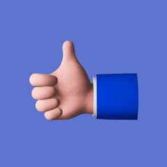 Hand thumb up icon 3d. Positive feedback. Like sign, approval emoji for social media message, love button for website and mobile app