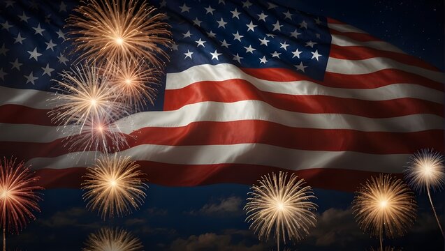 Happy Fourth of July! American Flag on Dark Background with Sparkler and Smoke for an Independence Day Celebration Concept


