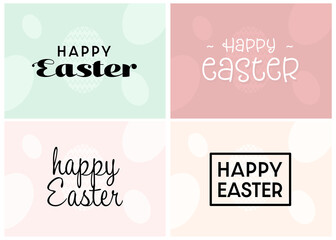 Happy Easter card set. Lettering minimal design. Flat png with background.