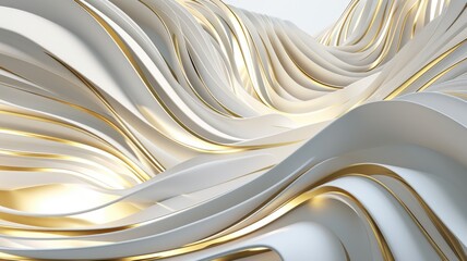 The abstract picture of the two colours of white and gold colours that has been created form of the waving shiny smooth satin fabric that curved and bend around this beauty abstract picture. AIGX01. - obrazy, fototapety, plakaty