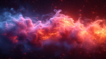   A vibrant cloud of fire and smoke against a jet-black backdrop, studded with twinkling stars
