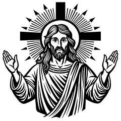 Fototapeta na wymiar jesus hand drawn ink with christianity symbol 
