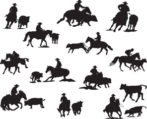 PrintCutting Horse cow EPS ; Working Horse cow; Cutting lady Horse; Western Horse cow silhouettes; Cutting Horse Bundle; eps Cowboy Horseboy