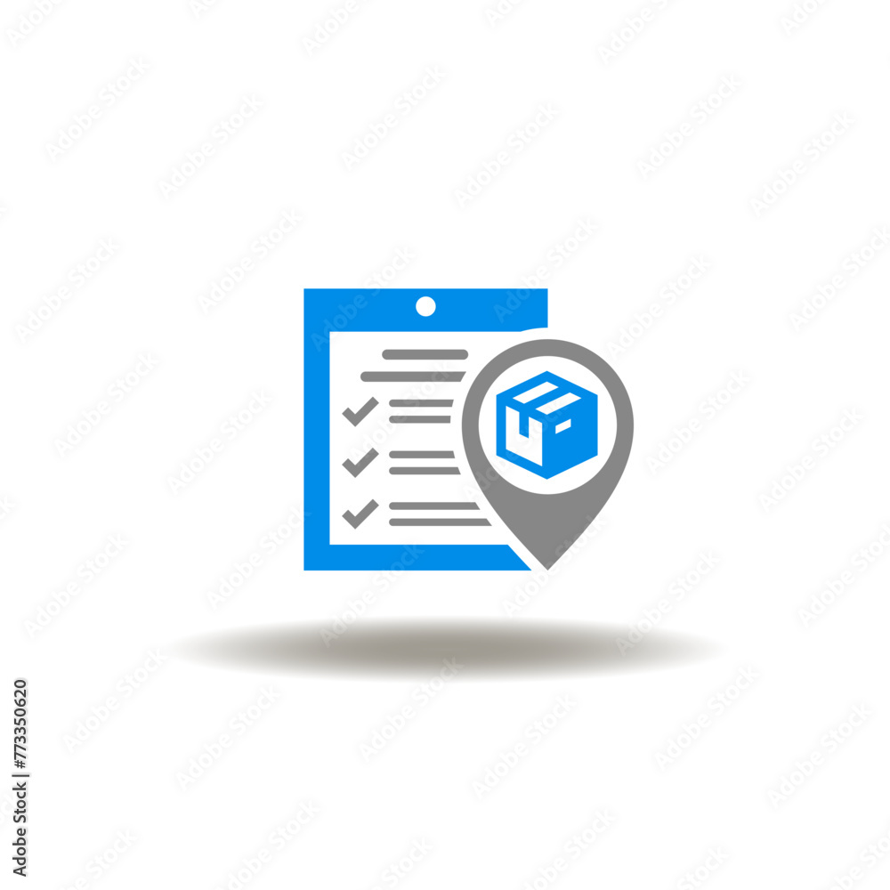 Poster vector illustration of checklist and location map place pointer with delivery box. symbol of 3pl thi