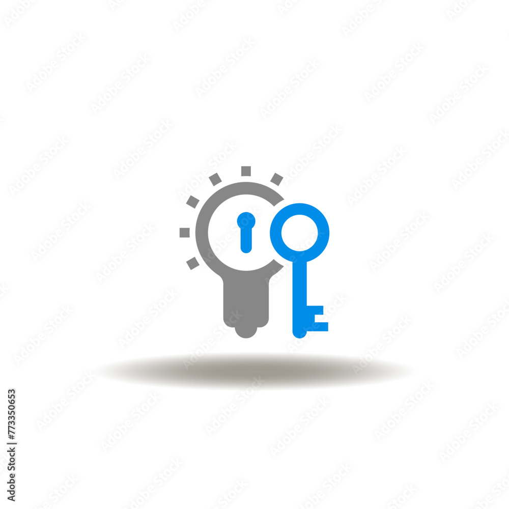 Poster vector illustration of lightbulb with keyhole and key. icon of intellectual property. symbol of pate