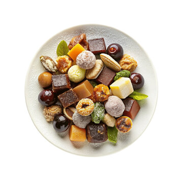 Sweets dish top view isolated on Transparent background. National Truffle Day