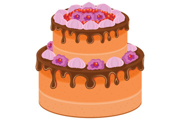 Delicious birthday food, dessert and cake.Sweet baked cakes set with colorful various decorated pastries and desserts isolated vector illustration