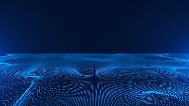Abstract blue digital particles wave and Dynamic wave of particles.