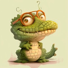 Fototapeta premium A cartoon alligator wearing glasses Another alligator, green in color, also donning glasses
