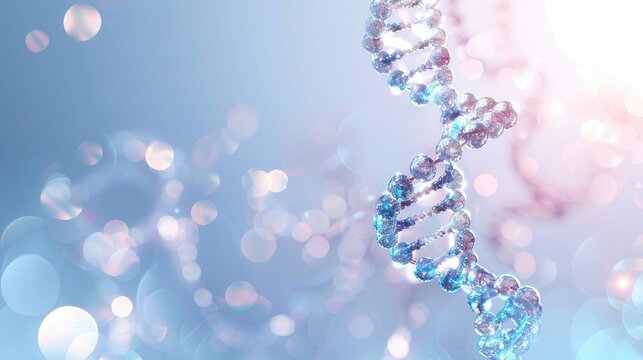 A blue and white image of a DNA strand