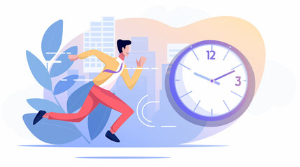 Homem correndo contra o tempo, conceito de atrasado e pressa - Ilustração