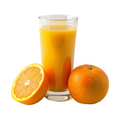 Orange juice with orange isolated on Transparent background. National Orange Juice Day