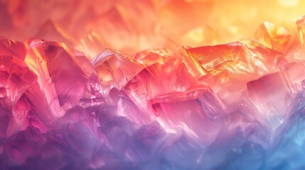 abstract background, polygonal crystal, with bokeh defocused lights and sparkles. plastic shards of glass in rainbow colors - obrazy, fototapety, plakaty