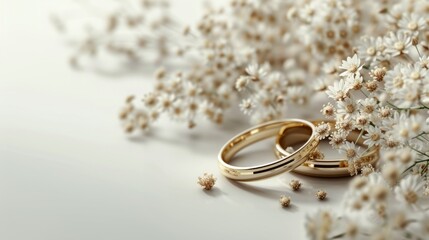 Obraz na płótnie Canvas Wedding rings and flowers on beautiful background