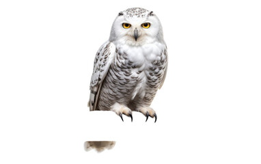 A majestic owl perches gracefully on a white surface