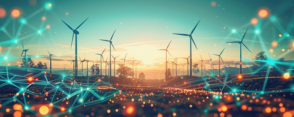 Abstract illustration of innovative green energy. Concept of sustainable resources and new fuel and power generation. - obrazy, fototapety, plakaty