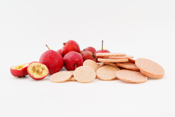 Vintage snack hawthorn slices on white background