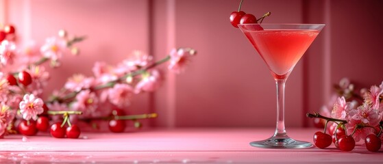  cherry atop rim, cherry blossoms beside