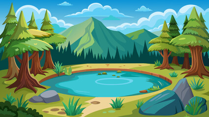 Fototapeta na wymiar natural pond outdoor scene vector illustration doo 