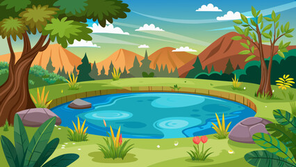 Fototapeta na wymiar natural pond outdoor scene vector illustration doo 