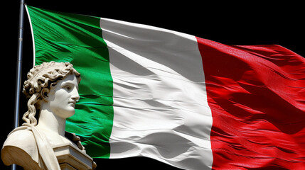 italian flag with ancient sculpture bust statue