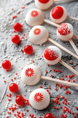 vertical banner, celebration of the Founding Day of the State of Japan, traditional Japanese sweets on a stick, treats for children, confetti