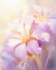 Obraz na płótnie Canvas Single bee, delicate bloom, close focus, soft morning light, tranquil, pastel hueswatercolor tone, pastel, 3D Animator