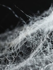 Macro shot showcasing the intricate network of microfibers, highlighting the interlaced strands and their gossamer connections.